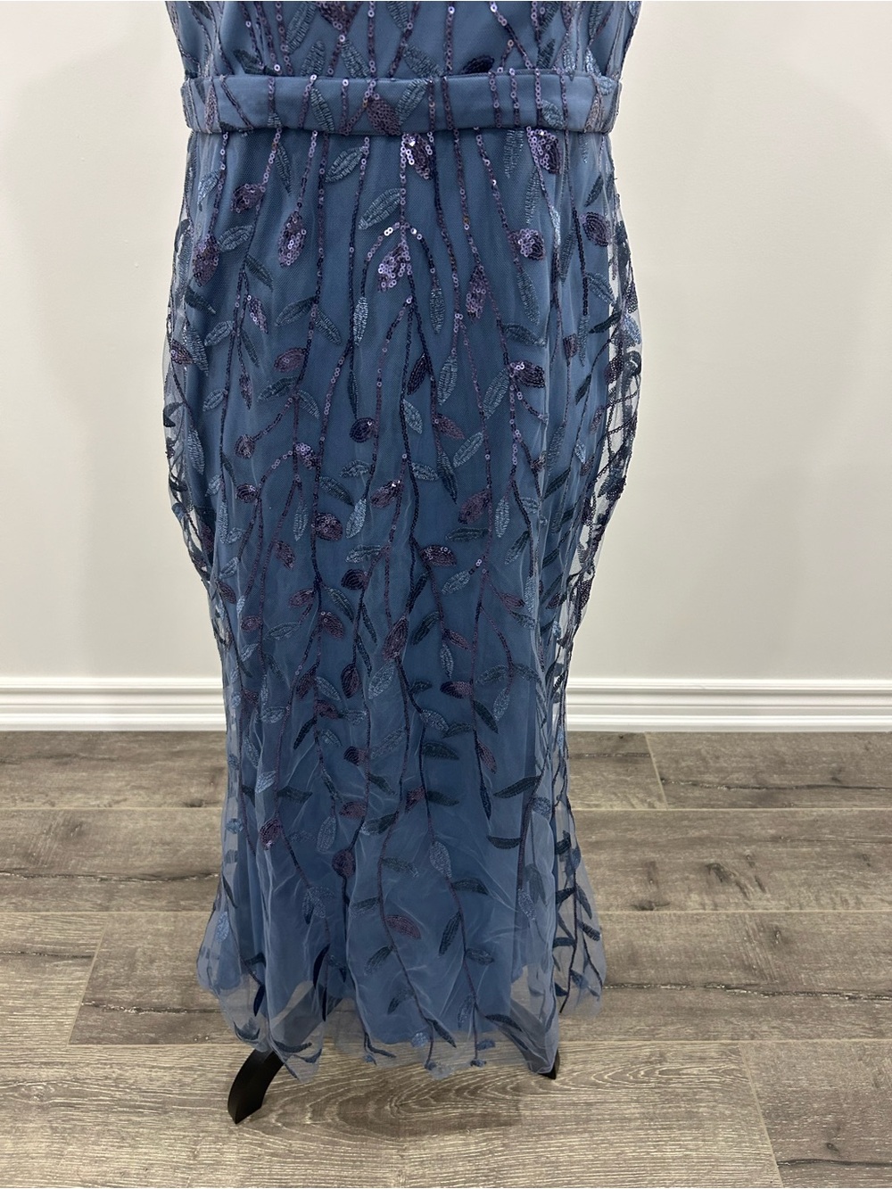 Ever Pretty Dusty Blue V-Neck Embroidered Evening Gown - Picture 3 of 4